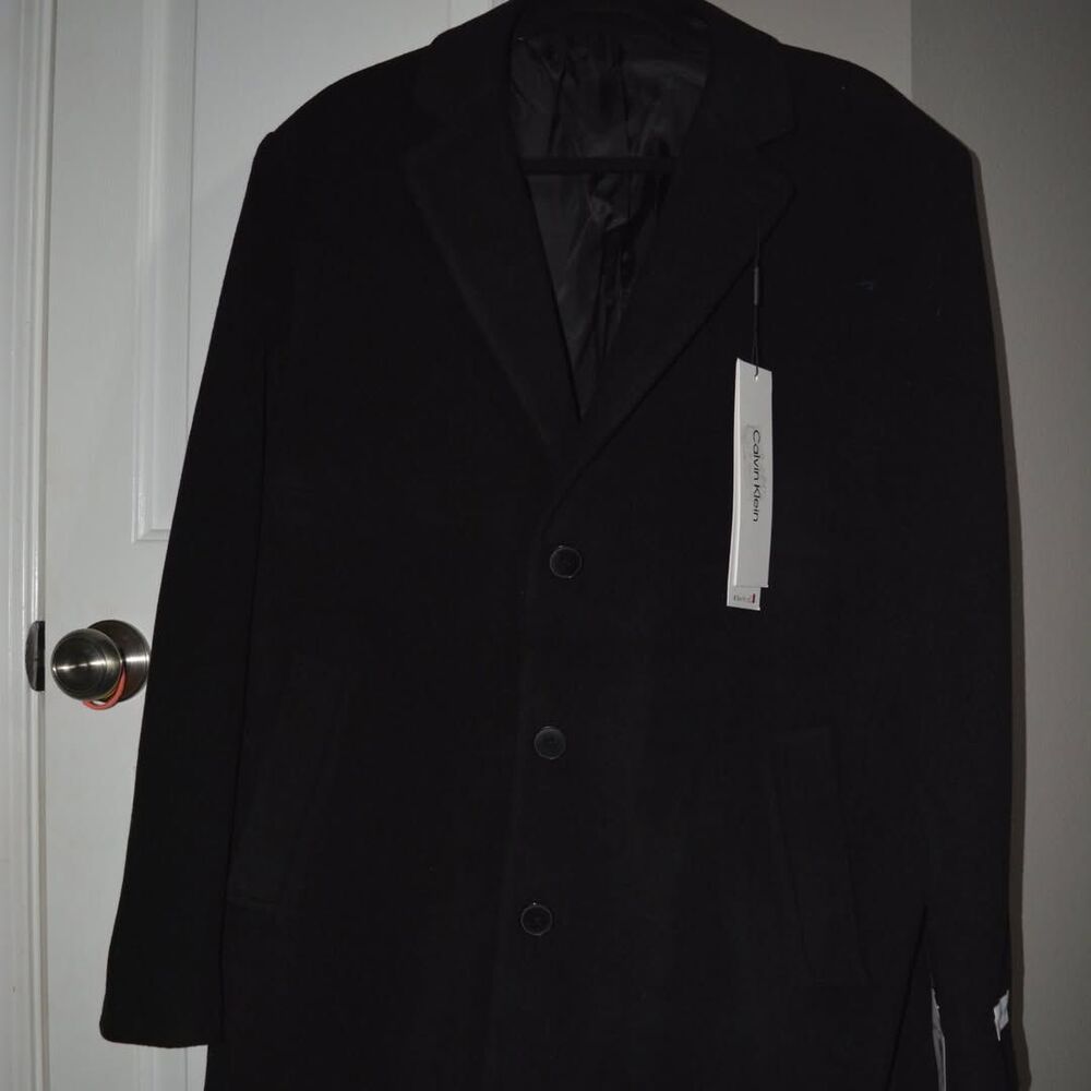 NWT Calvin Klein Men's Prosper Wool-Blend Slim Fit Overcoat Black 44S MSRP $395